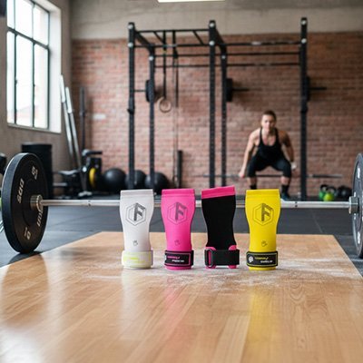 Sangle musculation avec couleurs balnche, rose et jaune